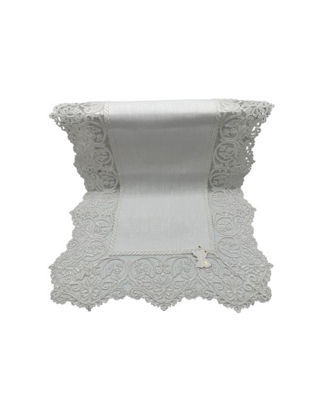 Fiori di Lena - Runner in lino avorio con pizzo avorio cm 140X48