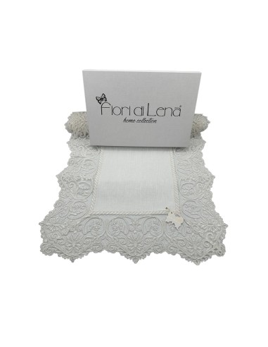Fiori di Lena - Runner in lino avorio con pizzo avorio cm 140X48