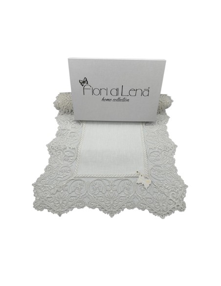 Fiori di Lena - Runner in lino avorio con pizzo avorio cm 140X48