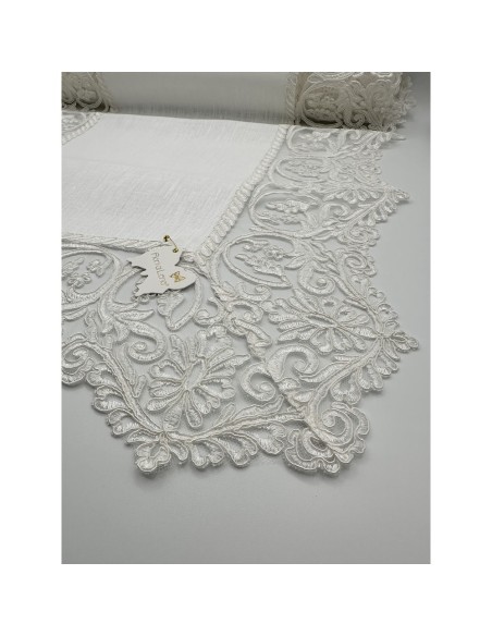 Fiori di Lena - Runner in lino avorio con pizzo avorio cm 140X48