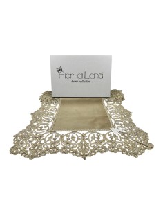 Fiori di Lena - Runner in velluto nocciola con pizzo oro cm 140X48 2