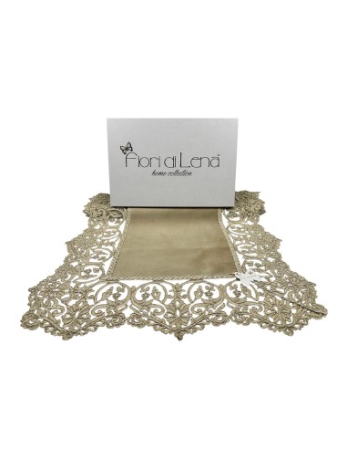 Fiori di Lena - Runner in velluto nocciola con pizzo oro cm 140X48
