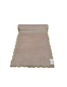 Fiori di Lena - Runner in velluto cipria con pizzo fregio fiocco oro cm 140X40 2