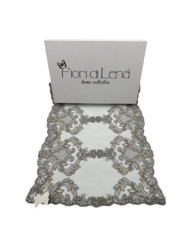 Fiori di Lena - Runner in pizzo doppio fregio grigio cm 140X40