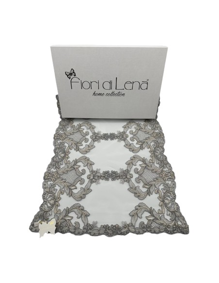 Fiori di Lena - Runner in pizzo doppio fregio grigio cm 140X40
