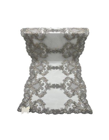 Fiori di Lena - Runner in pizzo doppio fregio grigio cm 140X40