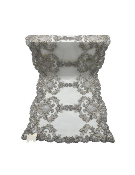 Fiori di Lena - Runner in pizzo doppio fregio grigio cm 140X40
