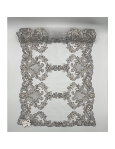 Fiori di Lena - Runner in pizzo doppio fregio grigio cm 140X40