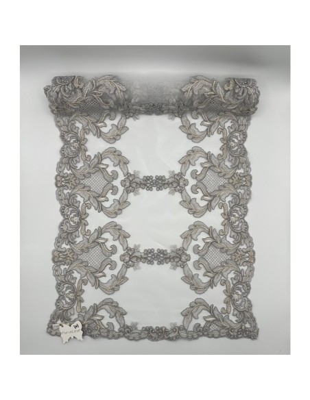 Fiori di Lena - Runner in pizzo doppio fregio grigio cm 140X40
