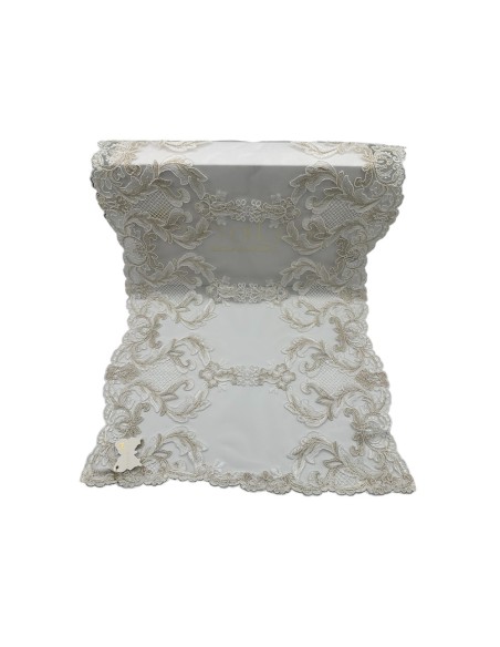 Fiori di Lena - Runner in pizzo doppio fregio nocciola cm 140X40
