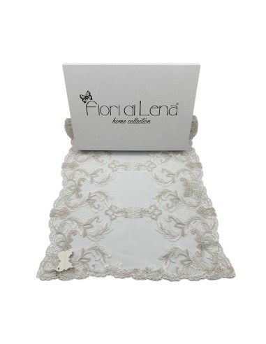 Fiori di Lena - Runner in pizzo doppio fregio nocciola cm 140X40