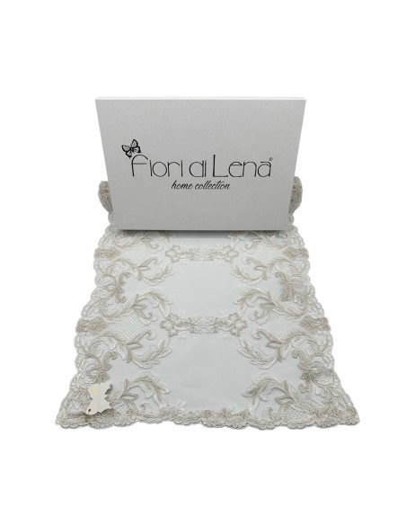Fiori di Lena - Runner in pizzo doppio fregio nocciola cm 140X40