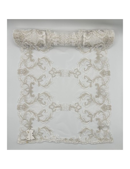 Fiori di Lena - Runner in pizzo doppio fregio nocciola cm 140X40