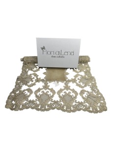 Fiori di Lena - Runner in velluto nocciola con pizzo fregio alto gold cm 140X60 2