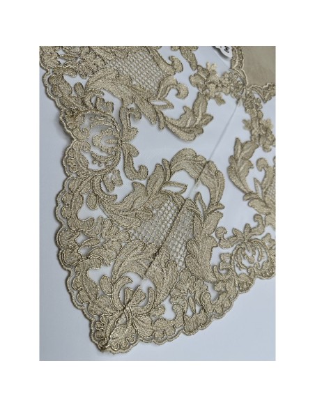 Fiori di Lena - Runner in velluto nocciola con pizzo fregio alto gold cm 140X60