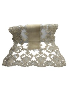 Fiori di Lena - Runner in velluto nocciola con pizzo fregio alto gold cm 140X60