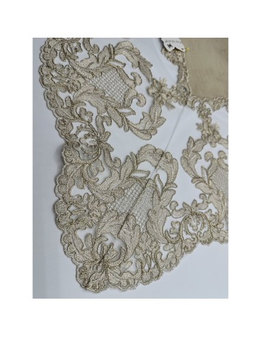 Fiori di Lena - Runner in velluto nocciola con pizzo fregio alto oro cm 140X60
