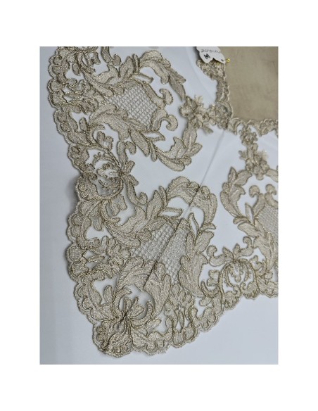 Fiori di Lena - Runner in velluto nocciola con pizzo fregio alto oro cm 140X60
