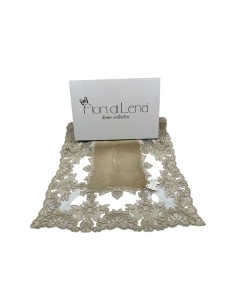 Fiori di Lena - Runner in velluto nocciola con pizzo oro cm 145X40 2