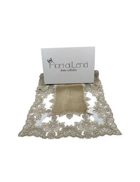 Fiori di Lena - Runner in velluto nocciola con pizzo oro cm 145X40