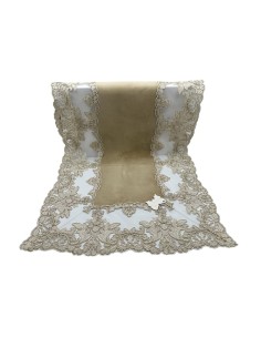 Fiori di Lena - Runner in velluto nocciola con pizzo oro cm 145X40