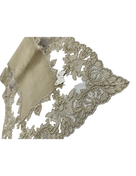 Fiori di Lena - Runner in velluto nocciola con pizzo oro cm 145X40