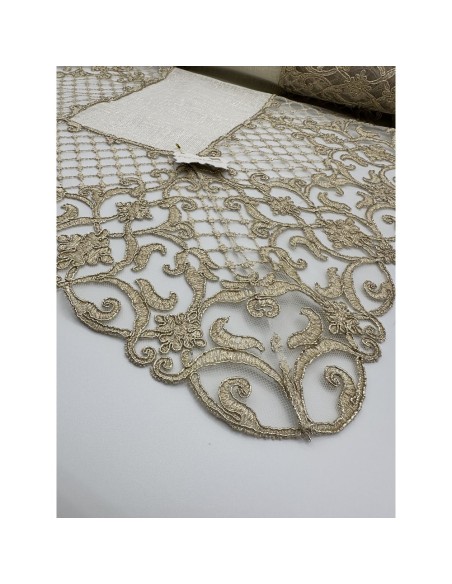 Fiori di Lena - Runner in lino lurex e pizzo cm 140X45