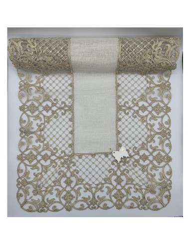 Fiori di Lena - Runner in lino lurex e pizzo cm 140X45