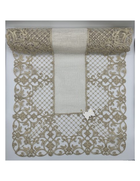 Fiori di Lena - Runner in lino lurex e pizzo cm 140X45