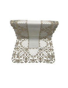Fiori di Lena - Runner in lino lurex e pizzo cm 140X45