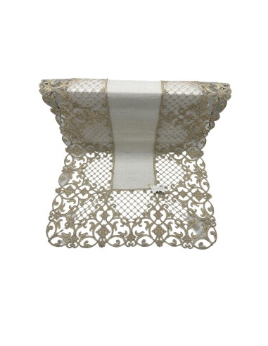 Fiori di Lena - Runner in lino lurex e pizzo cm 140X45