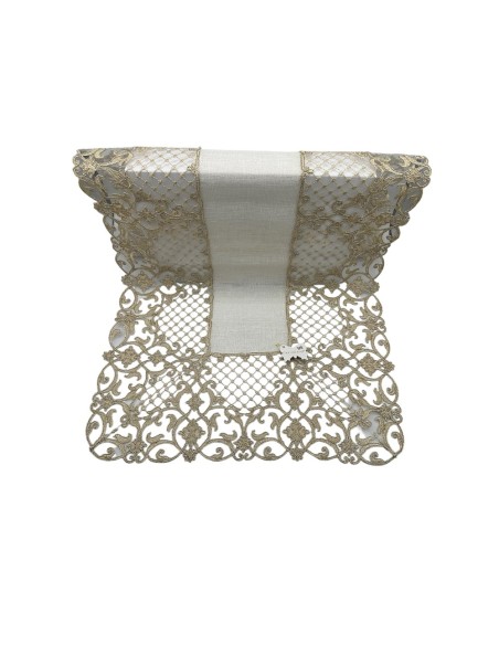 Fiori di Lena - Runner in lino lurex e pizzo cm 140X45