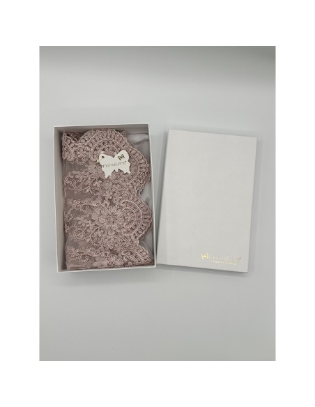 Fiori di Lena - Runner in pizzo rosa, cm 45 x x 45 con scatola