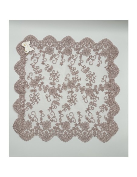 Fiori di Lena - Runner in pizzo rosa, cm 45 x x 45 con scatola