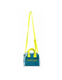 Beach Girl - Borsa mini petrolio dettagli giallo fluo 20x16x8 cm