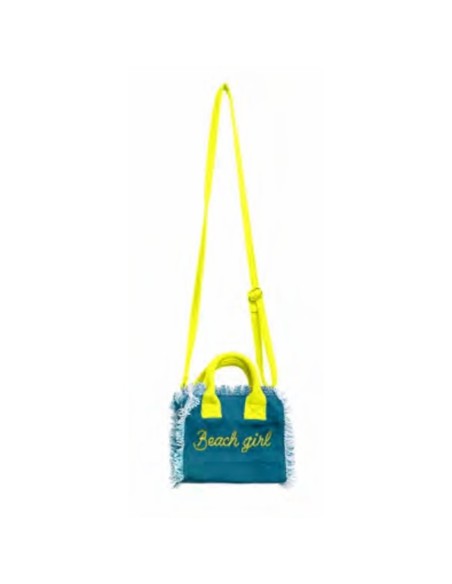 Beach Girl - Borsa mini petrolio dettagli giallo fluo 20x16x8 cm