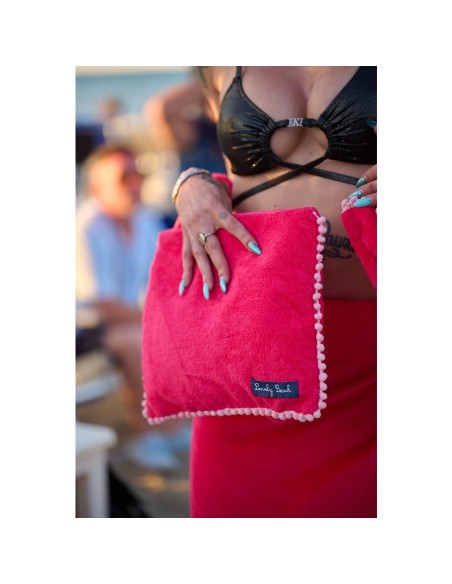 Marisol - Pochette velourcon pompon fucsia/rosa cm 30 x 26