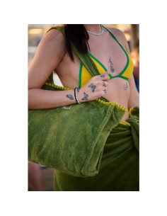 Marisol - Borsa mare velour con pompon verde militare/verde mela cm 42 x 32 x 16 2