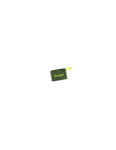 Beach Girl - Pochette sfrangiata verde militare dettagli giallo fluo 28x22 cm