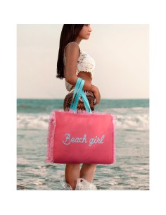 Beach Girl - Borsa mare sfrangiata giallo fluo dettagli verde militare cm 48x38x23 2