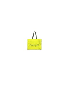 Beach Girl - Borsa mare sfrangiata giallo fluo dettagli verde militare cm 48x38x23