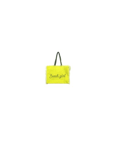 Beach Girl - Borsa mare sfrangiata giallo fluo dettagli verde militare cm 48x38x23