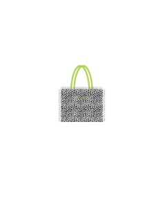 Leopard - Borsa mare bianco/nero dettagli verde mela 48x38x16 cm