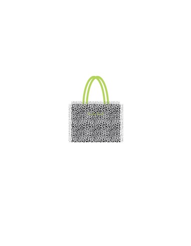 Leopard - Borsa mare bianco/nero dettagli verde mela 48x38x16 cm