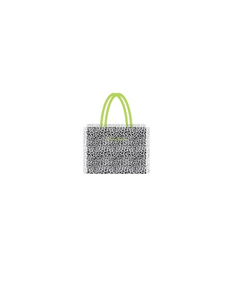 Leopard - Borsa mare bianco/nero dettagli verde mela 48x38x16 cm