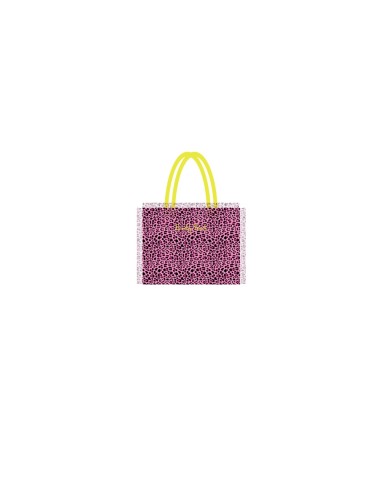 Leopard - Borsa mare rosa/nero dettagli giallo fluo 48x38x16 cm
