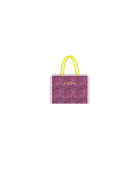 Leopard - Borsa mare rosa/nero dettagli giallo fluo 48x38x16 cm