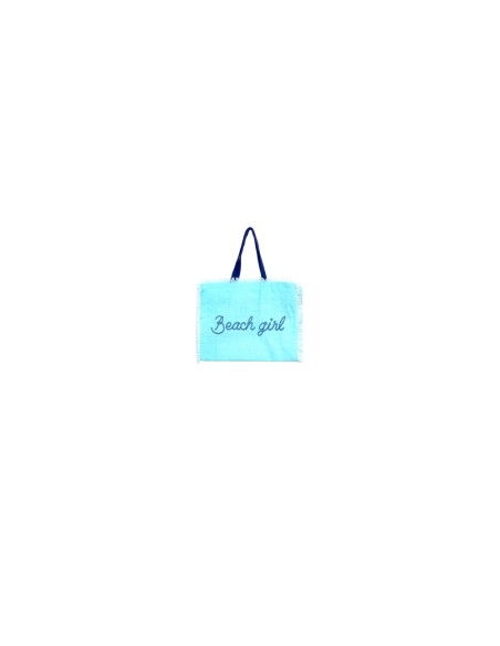 Beach Girl - Borsa mare sfrangiata azzurro dettagli blu cm 48x38x22