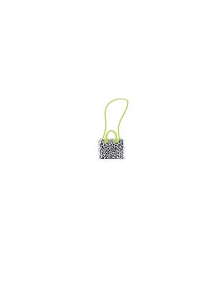 Leopard - Borsa mini bianco/nero dettagli verde mela 20x16x8 cm