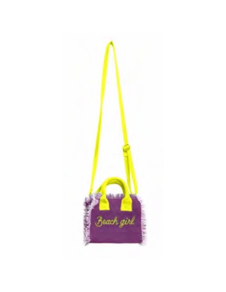 Beach Girl - Borsa mini viola dettagli giallo fluo 20x16x8 cm